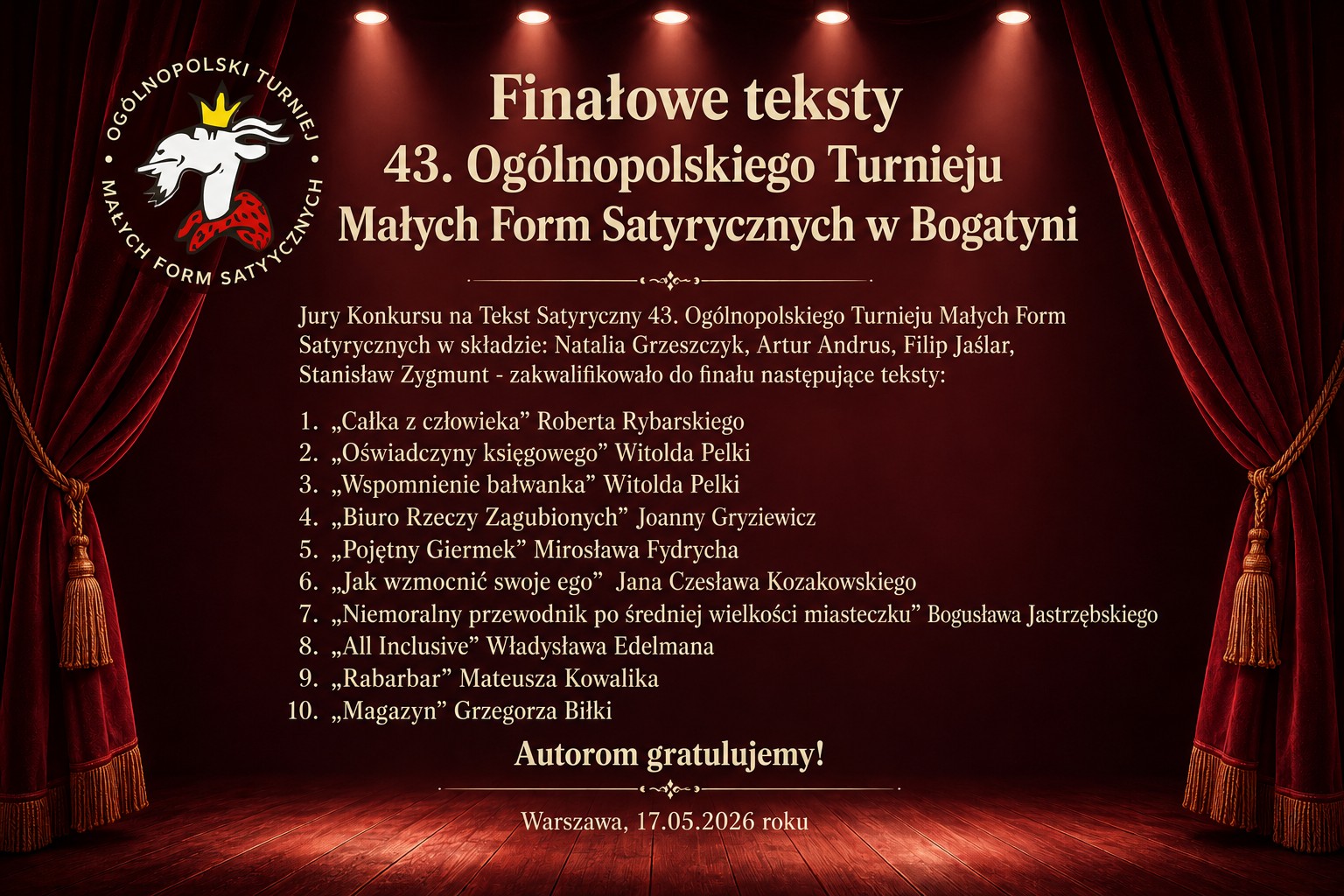 Werdykt Jury 2026 konkurs na tekst satyryczny